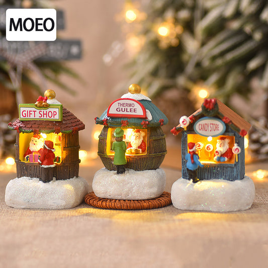Christmas Resin Mini House Santa Shop Ornament